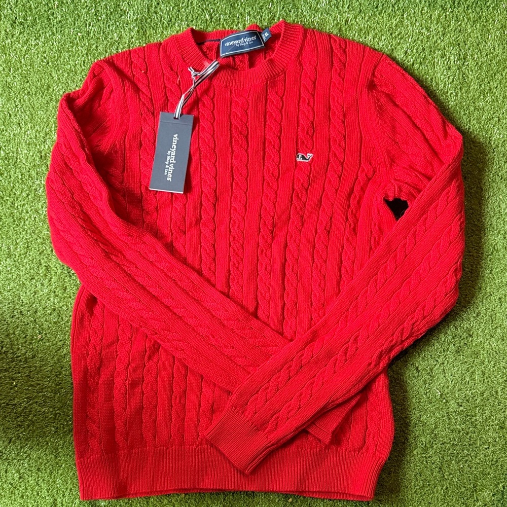 Vineyard Vines Kids Red Cable Knit Sweater